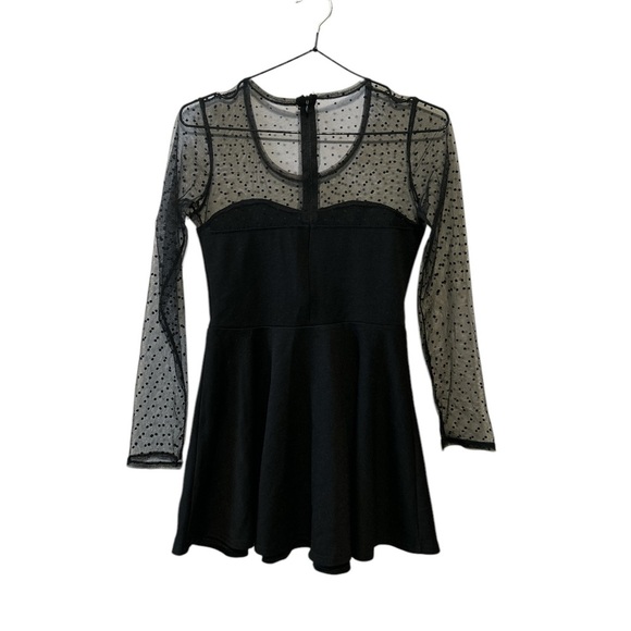 Black skater dress with sheer polka dot sleeves - Picture 3 of 3